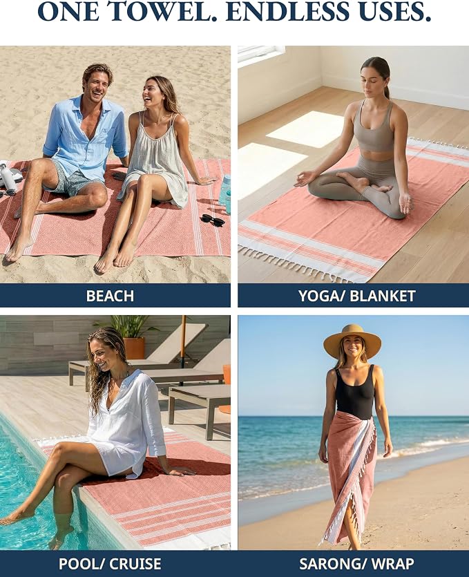 LANE LINEN 12 Pack Oversized Beach Towels, Pre-Washed, XL - Oceanic Twelve | Quick Dry, Lightweight Travel Pool Towels for Adults - 39"x71", Vacation Essential - Machine Washable, Super Absorbent, Soft