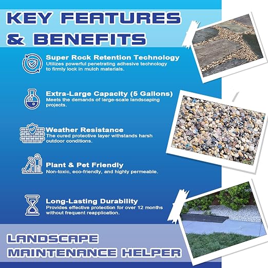 Rock Glue for Landscaping - 5 Gallon Large Volume Pea Gravel Glue, Non-Toxic Mulch Glue, Pet-Friendly Rock Adhesive for Rocks, Gravel&Mulch, Paths, Patios&Garden Borders