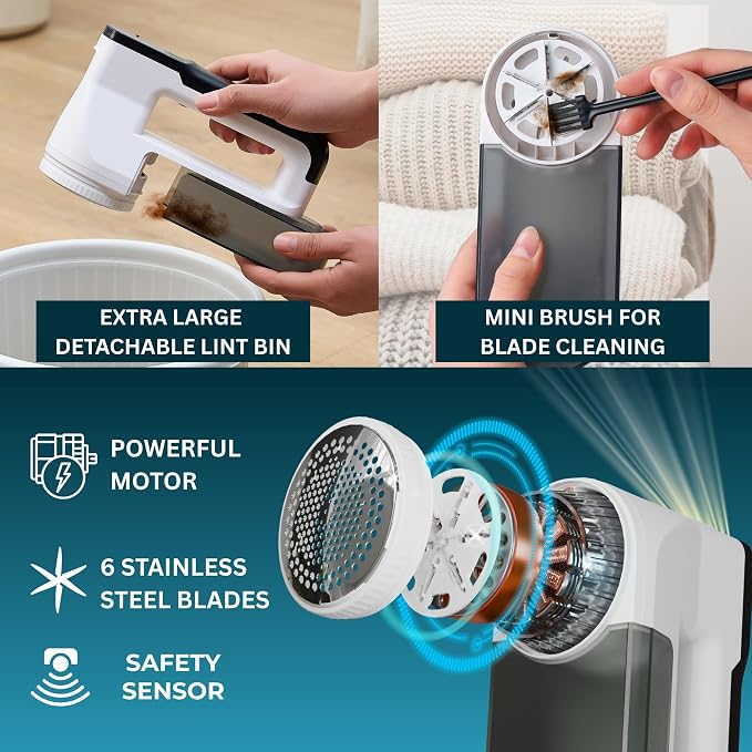 True & Tidy XL Rechargeable Fabric Shaver & Lint Remover w/Built-in Light (Pack of 3)
