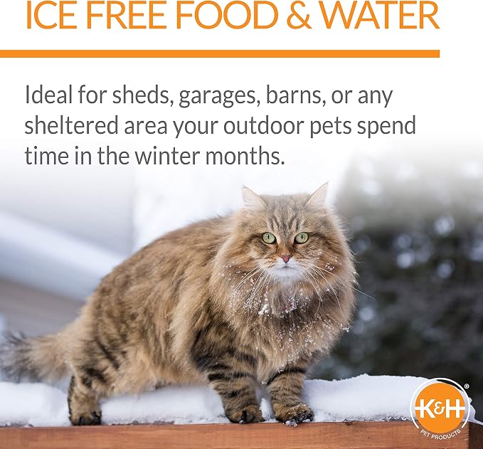 K&H Pet Products Outdoor Heated Cat Food & Water Bowls for Outside Pets, Thermo-Kitty Café Feral Cat Feeding Station, No Frozen Water or Food, Washable Bowls, Safety Listed - 12oz/24oz Stainless