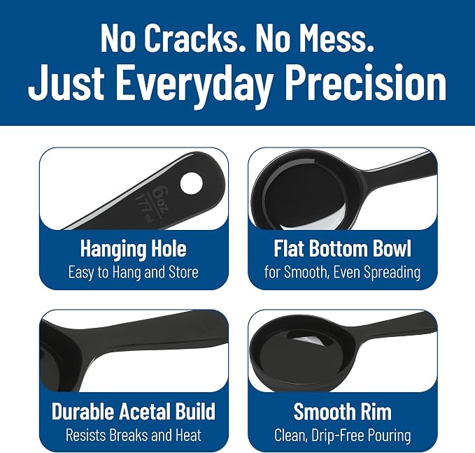 Carlisle FoodService Products 493003 Measure Miser Solid Short Handle Measuring Spoon, 6 Ounces, Black (Pack of 12)