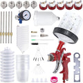 HVLP Spray Gun Kit with 10 Disposable 600ML Paint Cups & 5 Nozzles | 1.4/1.7/2.0/2.5/3.0mm Nozzles Gravity Feed Spray Gun & Disposable Paint Cups for Auto Painting, Primer (Red Wine)