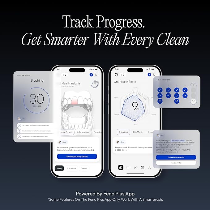 Feno Smartbrush Elite Oral Health – AI-Powered Electric Toothbrush with Personalized Mouthpiece, 3 Tubes Foam Toothpaste, Tongue Scraper, Salivary Microbiome Test & 12-Month Plus Membership