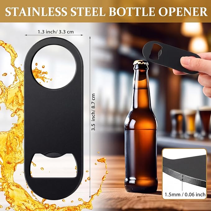 Bottle Openers Stainless Steel Flat Bottle Opener Bulk 3.4 x 1.3 Inches Bartender Beer Key Soda Can Mini Speed for Kitchen, Bar or Restaurant (Black,25 Pcs)