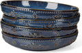 Artena Pasta Bowls, 50oz Large Salad Serving Bowls, 9.75'' Plates Bowl Set of 4, Big Ceramic Soup Bowl for Kitchen, Embossment Shallow Dinner Bowl, Microwave Dishwasher Safe, Damask Floral, Blue