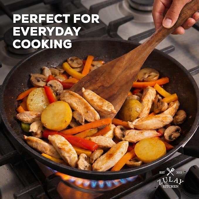 Zulay Kitchen 6 Piece Wooden Spoons for Cooking – Natural Teak Wooden Utensil Set, Easy to Clean, Durable, Smooth with Comfort Grip - Non Toxic Wooden Cooking Utensil Sets