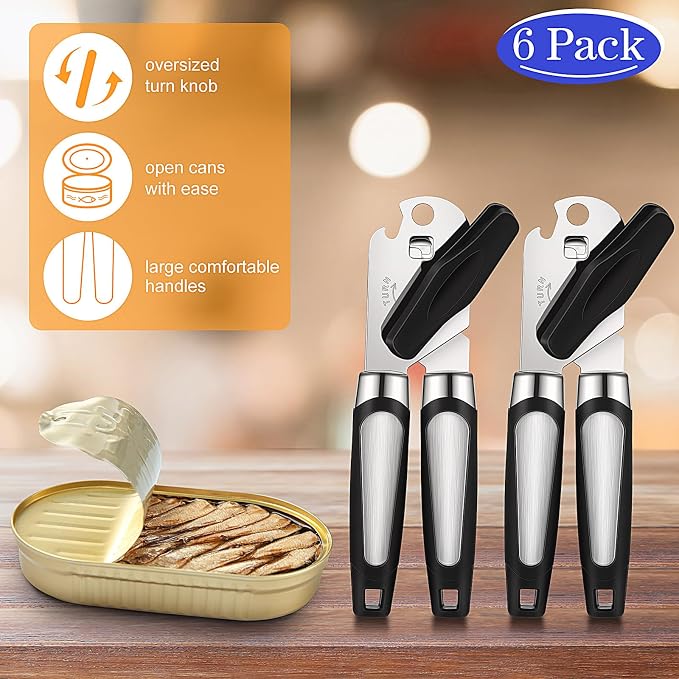 Gisafai 6 Pcs Manual Can Opener Bulk with Sharp Blade Smooth Edge Multifunctional Kitchen Gadget Handheld Openers Large Handheld Knob Can and Bottle Animals for Dorm Kitchen Essentials Gifts