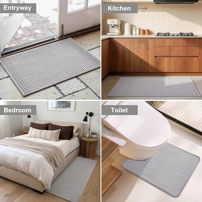 Triohero Bathroom Runner Rug, Long Bath Mat Washable Thin Quick Dry Low Pile Bathroom Runner Rugs 24 x 60 Non Slip, Light Grey 24"x60"