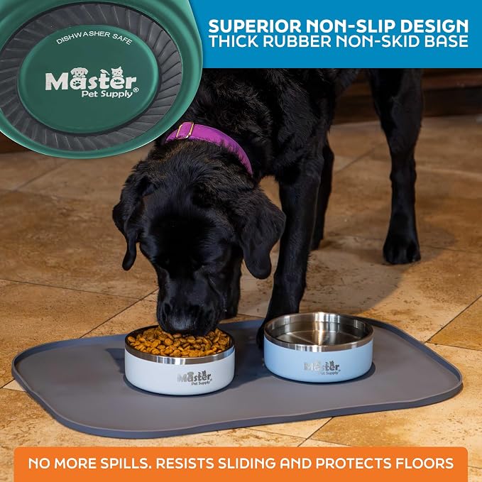 Master Pet Supply Stainless Steel Dog Bowls - 25 oz, Heavy Duty - Emerald Sea, Double Wall Extra-Thick Insulated, Non-Slip Pet Water Bowl for Dogs, Cats & Pets, Anti Rust Metal, Dish Washer Safe