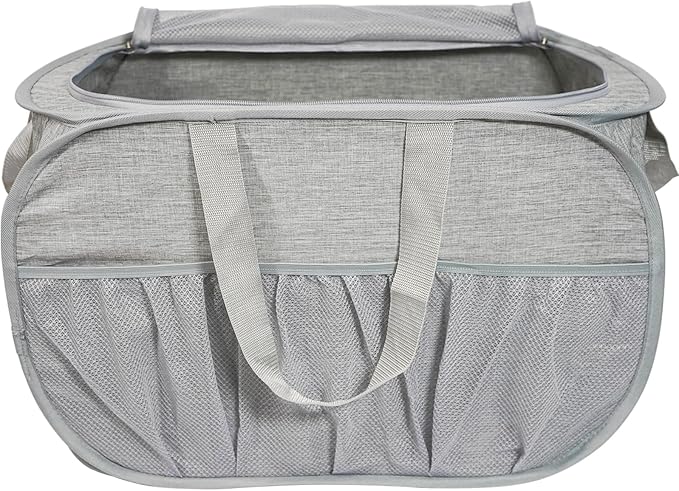 Collapsible Laundry Baskets with Lid, Foldable Laundry Basket with Pockets, Pop Up Laundry Hamper with Dual Handles, 99L Sturdy Hampers for Clothes, Groceries, Supplies, Tools, Grey