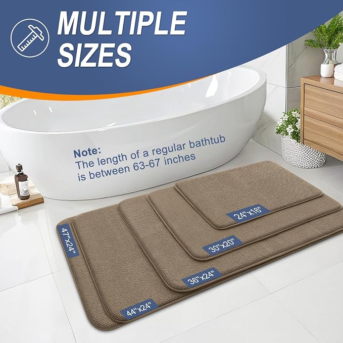 OLANLY Memory Foam Bathroom Runner Rug 44x24, Absorbent Long Bath Mat, Tan | Soft Quick Dry Bath Mat Rugs, Non-Slip, Machine Washable Mat for Bathroom Floor, Tub and Shower, Home Decor Accessories