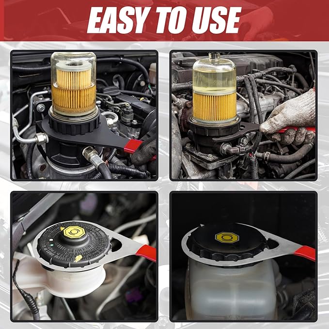 4 Pcs Fuel Filter Wrench Set, 4.6'' & 5'' & 6'' & 8'', Compatible with Various Fuel Filter Sizes Include Water Separator, Engines (Red)
