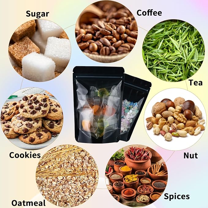100 Pcs Mylar Bags for Food Storage, 8x12 Mylar Bag with Window Stand Up, Large Holographic Resealable Bags Smell Proof Bag Food Packaging for Small Business Freeze Dried Candy Jewelry Foil Packaging
