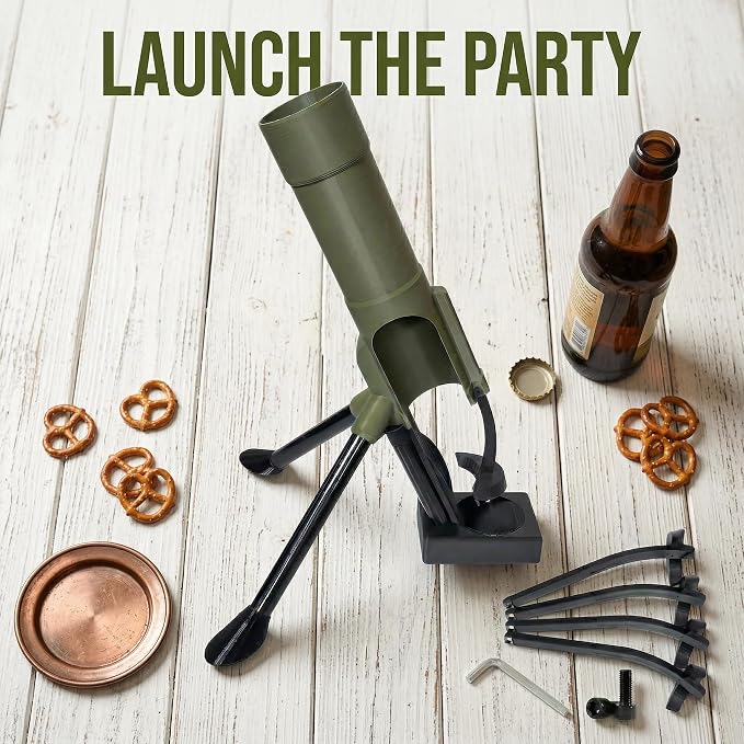 Mortar Bottle Opener Beer Cap Launcher for 12oz Bottles | 2.6In Wide Mortar Muzzle, 4 Adjustable Arms,Heavy Duty Military Bar Decor - Fun Gift for Men, Veterans, Dads