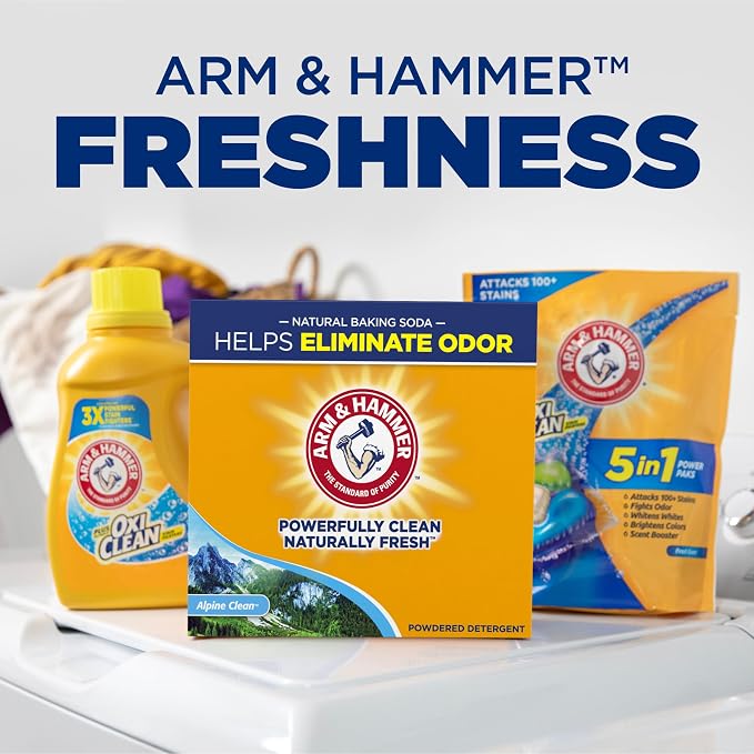 ARM & HAMMER Powder Laundry Detergent, Alpine Clean, 9.56 lb, 155 Loads (Pack of 3)