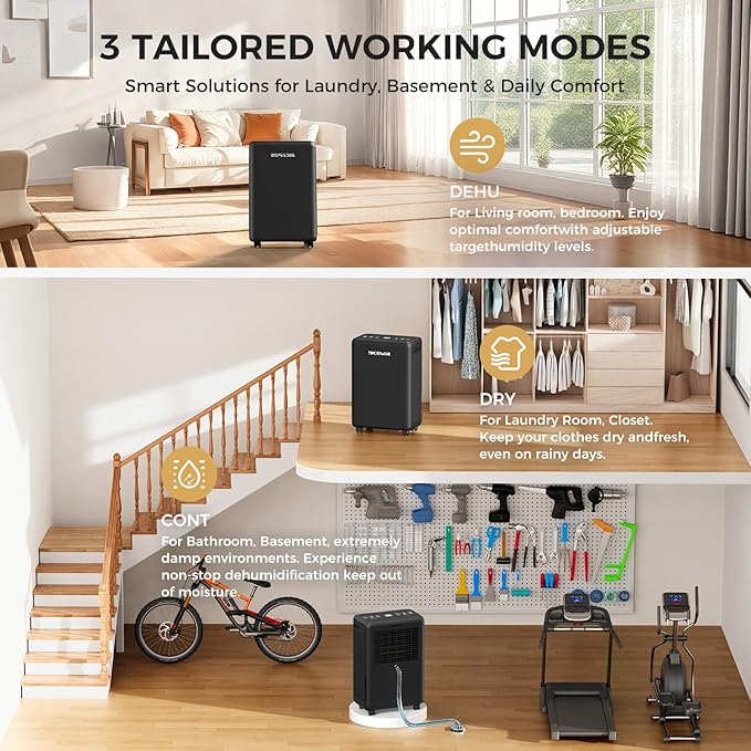 2000 Sq.Ft Dehumidifier for Basement, 30 Pints Dehumidifiers for Home with Drain Hose, 3 Mode, Auto Defrost, Intelligent Humidity Control for Bathroom, Bedroom, Large Room, Laundry, RV, Office