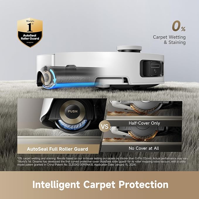 DREAME Aqua10 Roller AE Robot Vacuum, Roller Mop Fresh Water Mopping, Carpet-Safe Roller Guard, Auto-Empty, 30,000Pa Suction, 212℉ Hot Water Mop Washing, Hot Air Drying, 100% Detangling, Voice Control