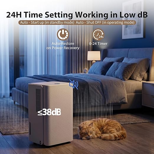 30Pints Dehumidifier with Drain Hose, 2,000 Sq.Ft Dehumidifier for Basement, 2L/0.53 Gallon Tank, Energy Star Cert. 38dB, Humidity Display Ring, Humidity Remover for Home, Bedroom & Bathroom