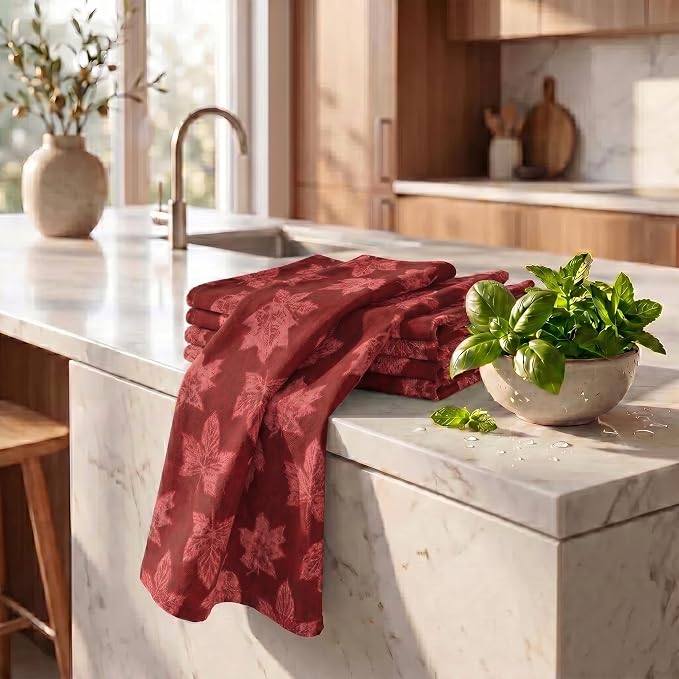 Urban Villa Kitchen Towels Harvest Leaf Print Towels Set of 6 20" X30” 100% Cotton Highly Absorbent Quick Drying Dish Cloths & Dish Towels Thanksgiving Fall Tea Towels with Hanging Loop Towels