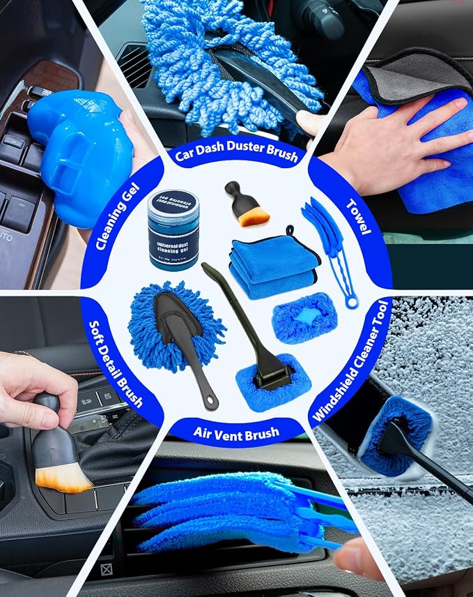 THINKWORK Car Detailing Kit with Foam Gun & Vacuum, 41Pcs Car Cleaning Supplies | Complete Wash Kit, 7600PA Corded Vacuum, Car Wash Mop, 20L Folding Bucket, Detailing Brush Set for Interior & Exterior, Blue