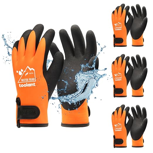 toolant 100% Waterproof Winter Work Gloves, Thermal Insulation with Grip | Touchscreen, Freezer Work for Men and Women, Cold Weather Work & Outdoor Tasks, 3 Pairs, Orange, X-Large