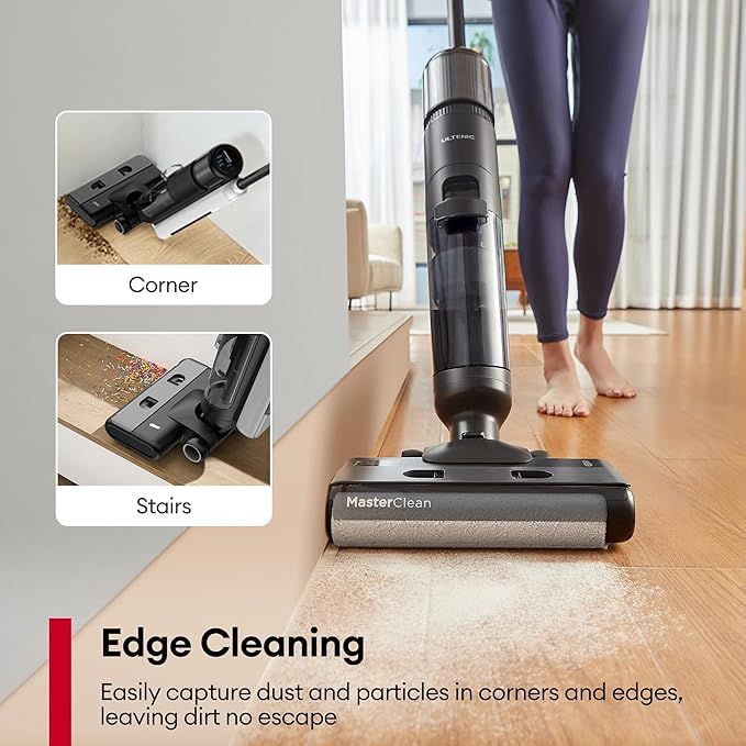 Ultenic Wet Dry Vacuum Cleaner, Cordless Vacuum Mop Combo with Self-Cleaning, 50min Runtime, Smart Mess Detection, Edge Cleaning, LED Display, 3-in-1 Floor Cleaner Machine for Hard Floor, Black＆White