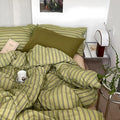 mixinni Vintage Stripes Duvet Cover Set Twin XL - 3-Piece Mid-Century Cotton Olive & Taupe Striped Bedding, Soft Breathable All-Season Comforter Cover with Zipper Closure & Corner Ties-Twin XL Size