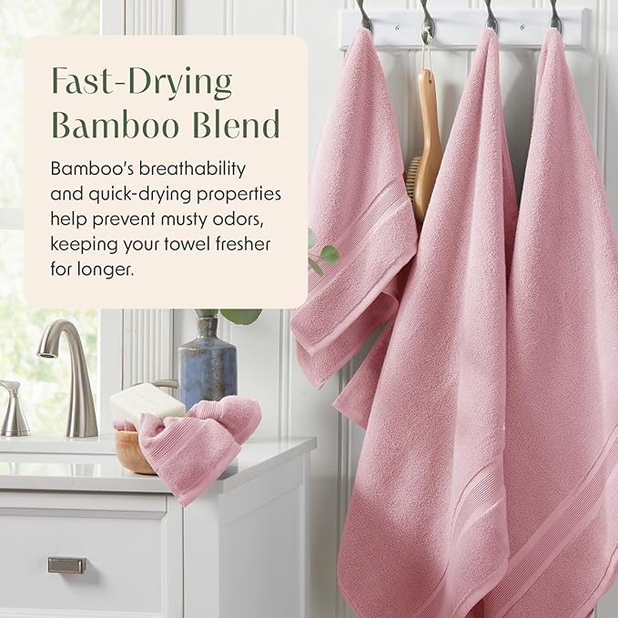 Springtree Home Luxury Bamboo Rayon Bath Towel Set | 6-Piece Set | Pink | 35% Bamboo Rayon - 65% Zero Twist Cotton | Absorbent Quick-Dry Towels for Bathroom | Ultra Soft | OEKO-TEX Standard 100