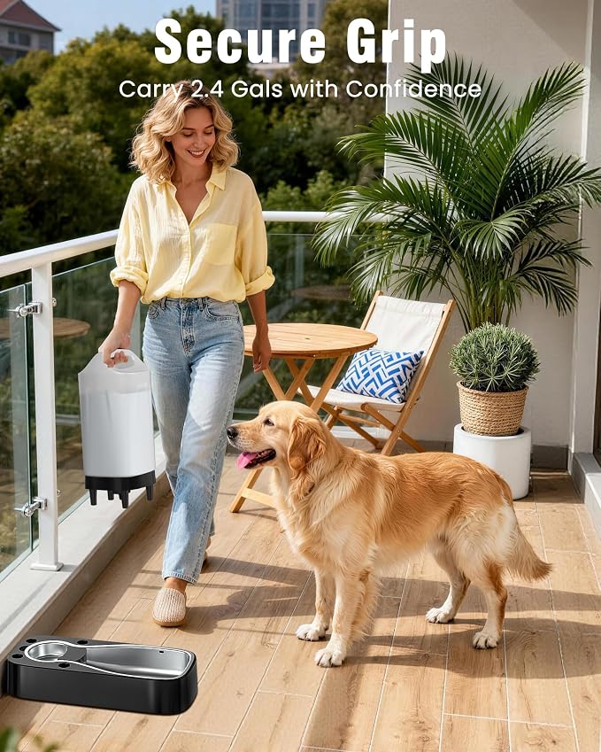 Automatic Dog Water Bowl Dispenser - with Filter 2.4 Gallon Stainless Steel Gravity Pet Water Feeder with Ergonomic Handle Design Anti Splash Drinking Bowl Easy to Clean Multi Pet Use