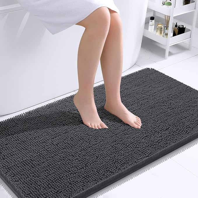 OLANLY Bathroom Runner Rugs 44x24, Soft Absorbent Chenille Bath Rugs, Rubber Backing Quick Dry, Machine Washable Long Bath Mats for Bathroom Floor, Tub and Shower, Home Decor Accessories, Dark Grey