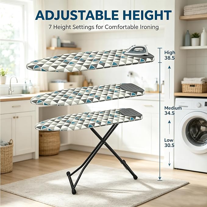 Ironing Board Full Size, Heat Resistant Cover Wide Iron Board, Ultra Thick Padding, Height Adjustable Heavy Sturdy Metal Frame Legs Ironing Stand,Non-Slip Foldable 43"x13" (Triangle)
