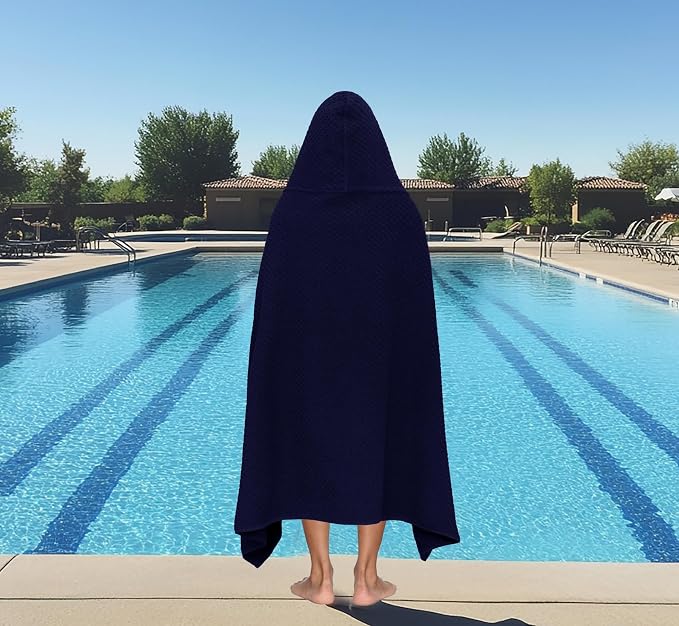 COTTON CRAFT Hooded Bath Towel for Adults – 100% Cotton Waffle Weave Towel | Oversized 35 x 70 inches Ringspun Terry Bath Sheet Wrap with a hood - Soft Super Absorbent Quick Dry – 450 GSM – Navy