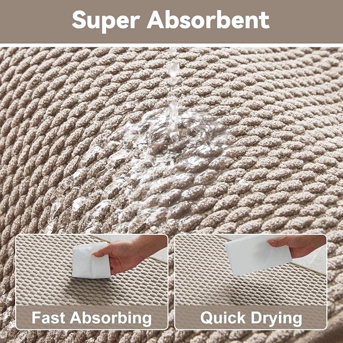 Triohero Bathroom Rugs Non Slip Washable, Super Absorbent Thin Bath Mat Small Quick Dry Low Pile Bathroom Rug, Beige 20"x30"