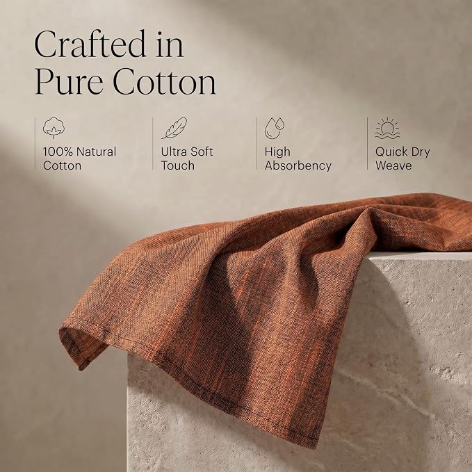 Urban Villa Kitchen Towels 100% Cotton Dish Towels for Kitchen(Set of 8)20”x30” Dish Cloths Absorbent Kitchen Linen Set with Hanging Loop Perfect for Drying Dishes Cleaning Hand Towels – Orange/Black