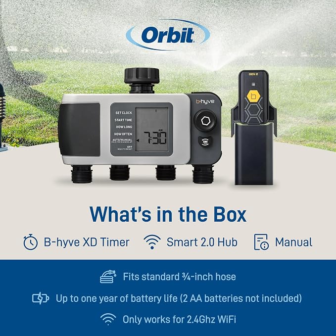 Orbit B-hyve XD 4-Port Smart Hose Watering Timer with Wi-Fi Hub - App Controlled Irrigation Timer - Smart WeatherSense Auto Watering - Multi Valve Yard Irrigation System - 24639