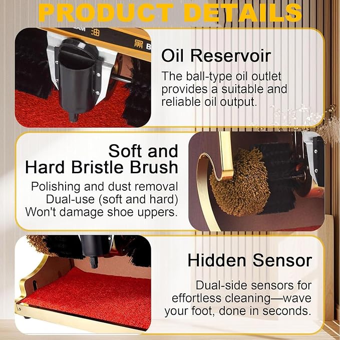 Shoe Polisher Automatic Induction, Fully Automatic Electric Shoe Shine Machine with Smart Sensor, Household Shoe Polishing Machine for Hotel Lobby, Office, Public Areas and Home Use Black