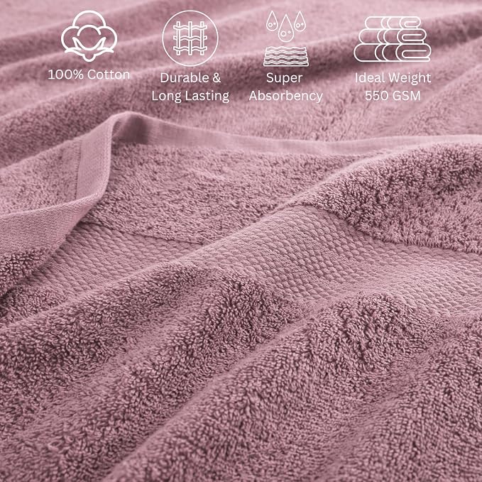 LANE LINEN Bath Towel Set Absorbent Quick Dry 100% Cotton - Wishful Mauve | Cotton Bath Towel Set - OEKO-TEX Certified, Ring-Spun Durability, Terry Weave Comfort, Hotel-Style Look