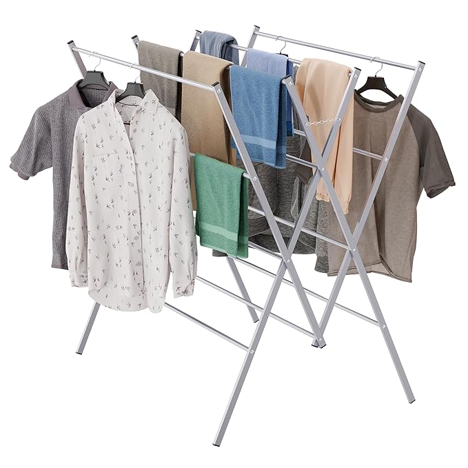 Whitmor Drying Rack Clothing, Foldable Clothes Drying Rack for Laundry, 12 Metal Bars for Hanging Clothes, Indoor & Outdoor Use, 36.2" D x 30.3" W x 40.5" H, Silver