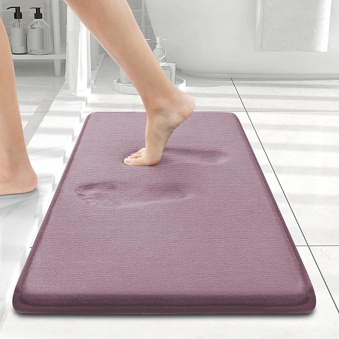 Smiry Memory Foam Bath Mat 24x16, Extra Soft and Absorbent Bathroom Mats, Non Slip Washable Carpet for Floor, Shower and Tub, Deep Plum