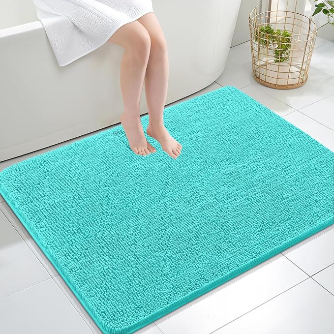 OLANLY Large Bathroom Rugs 40x32, Extra Soft Absorbent Chenille Bath Rugs, Rubber Backing Quick Dry, Machine Washable Bath Mats for Bathroom Floor, Tub and Shower, Home Decor Accessories, Teal