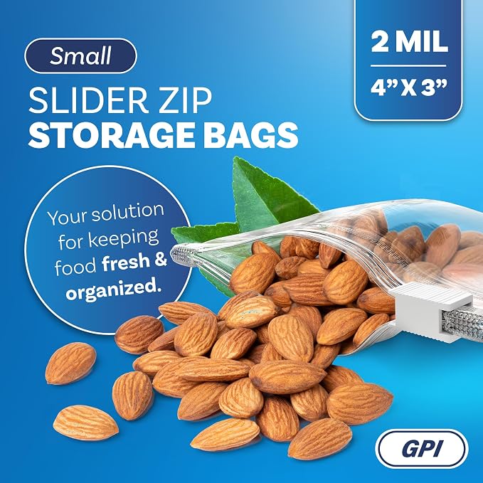 1000 Count - Slider Zip Food Storage Snack Bags, 4" x 3" 2 Mil, Strong & Durable For Freezer Storage, For Nuts, Candy, Snacks, Seeds, Jewelry & More. GPI