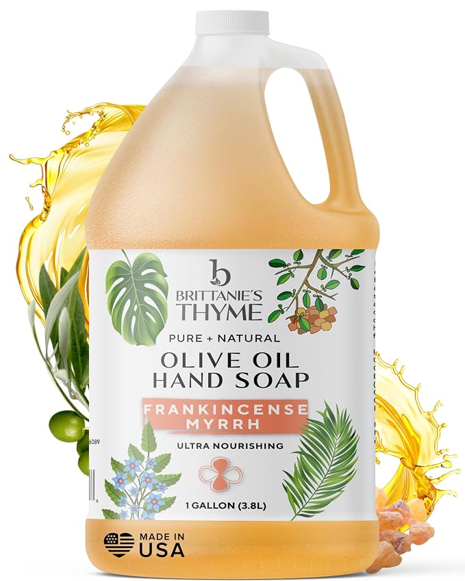 Brittanie's Pure Organic Castile Liquid Olive Oil Soap Refill, Frankincense, 1 Gallon | Face, Body Wash, Dishes, Pets & Laundry | Vegan & Gluten Free Non-GMO
