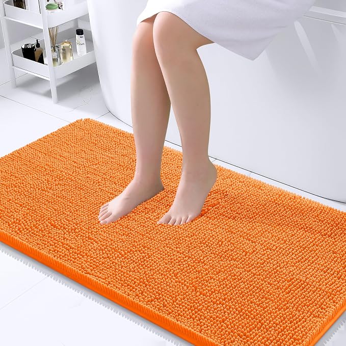 OLANLY Large Bathroom Rugs 40x24, Extra Soft Absorbent Chenille Bath Rugs, Rubber Backing Quick Dry, Machine Washable Bath Mats for Bathroom Floor, Tub and Shower, Home Decor Accessories, Orange