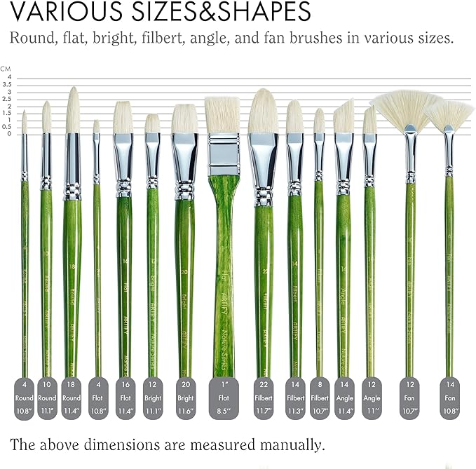 ARTIFY 15-Piece Professional Oil Paint Brush Set - Natural Hog Bristle, No-Shedding, Handcrafted by Masters for Oil/Acrylic/Gouache/Watercolor Painting (Includes Carrying Case)