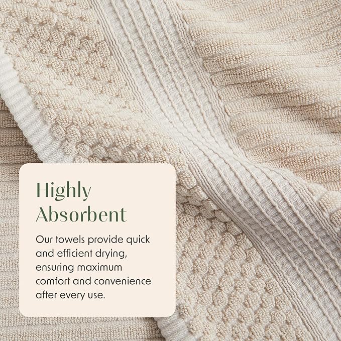 Springtree Home 100% Cotton Bath Towel Set | 4-Pack | Textured | Beige | Absorbent & Quick-Dry Bathroom Towels | Textured and Durable Cotton Towels for Bathroom | OEKO-TEX | Krista Collection