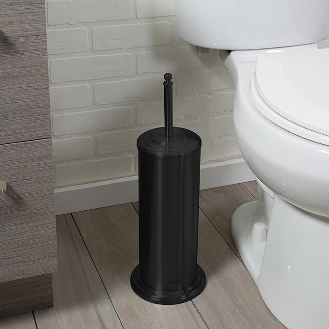 Bath Bliss Trash Can, Toilet Brush and Plunger 3 Piece Bathroom Set in Matte Black