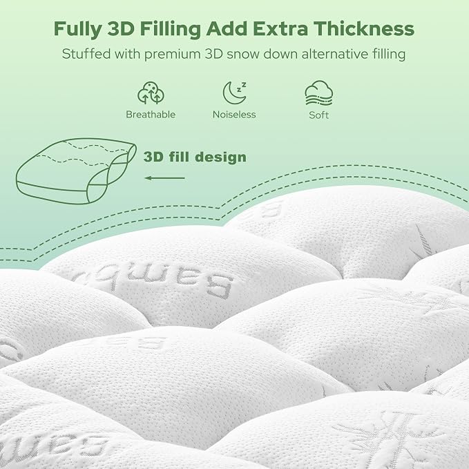 BEDLORE Twin XL Mattress Topper Viscose Derived from Bamboo, Thick Pillow Top Mattress Pad with Deep Pockets for 6-15 inches Mattress, Soft Mattress Topper College Dorm Size for Back Pain Relief