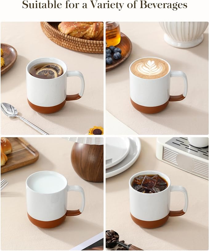 MALACASA Ceramic Coffee Mugs Set of 4, 11oz Coffee Cups, Modern Farmhouse Mugs for Coffee, Latte, Tea, Hot Chocolate, Cappuccino, Milk, Microwave & Dishwasher Safe, Khaki White, Series TARA