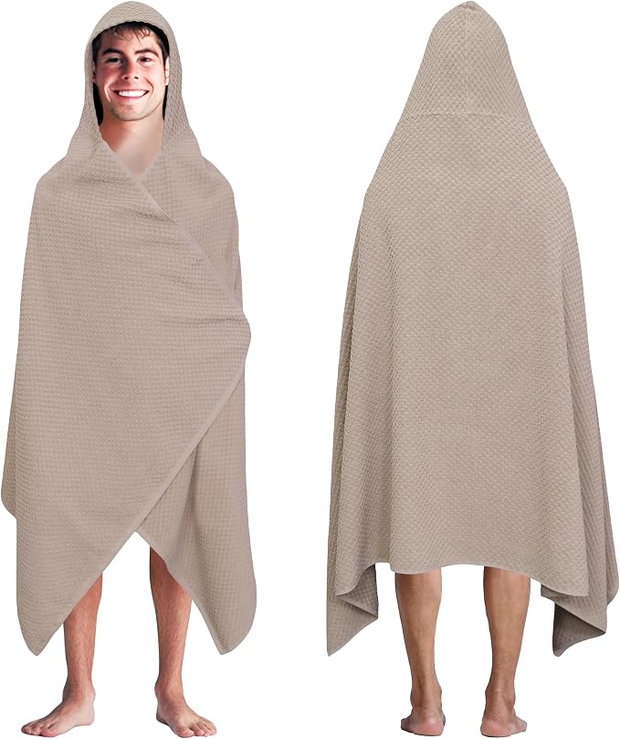 COTTON CRAFT Hooded Bath Towel for Adults – 100% Cotton Waffle Weave Towel | Oversized 35 x 70 inches Ringspun Terry Bath Sheet Wrap with a hood - Soft Super Absorbent Quick Dry – 450 GSM – Linen
