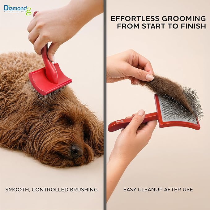 Diamondg Pet Slicker Brush for Dogs & Cats – Professional Grooming Brush for Shedding, Detangling & Coat Maintenance, Gentle Fine Wire Pins, Ergonomic Handle, Red